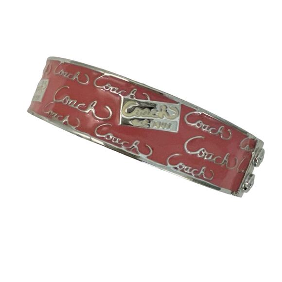 Coach Enamel Bangle Bracelet Silver-Tone Light Pink 2.75” - Picture 1 of 9